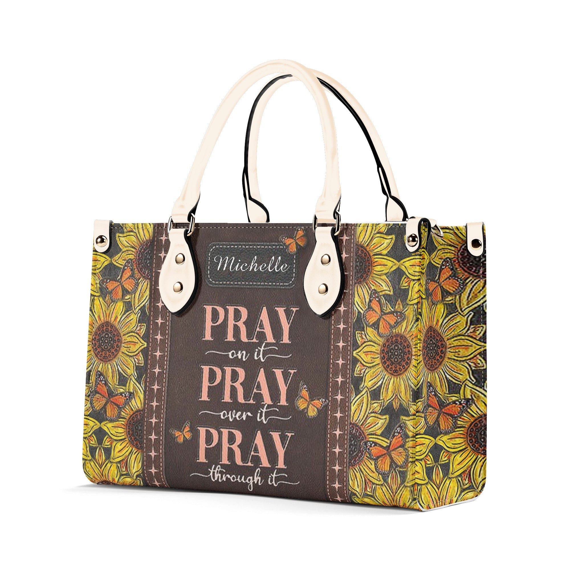Pray On It Pray Over It Pray Through It Leather Bag, Custom Leather Bag With Bible Verse. BLAF06
